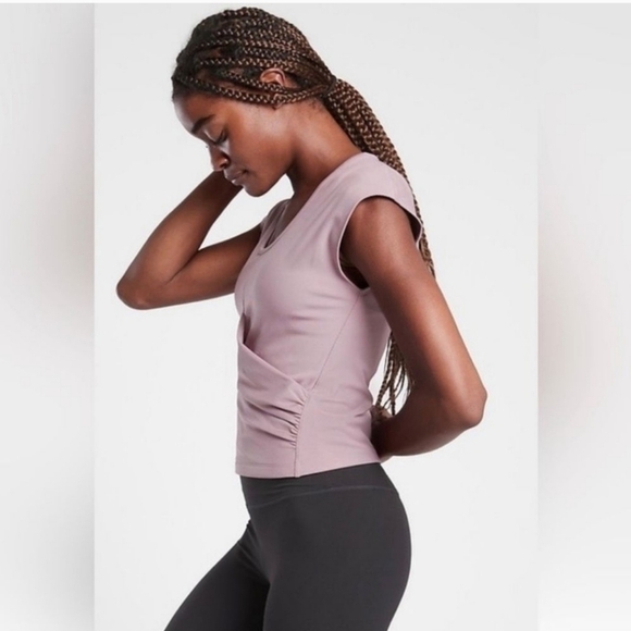 Athleta Bayview Fitted Tank with Front Wrap Ruching Detail in Mauve - Size XS - Picture 2 of 6